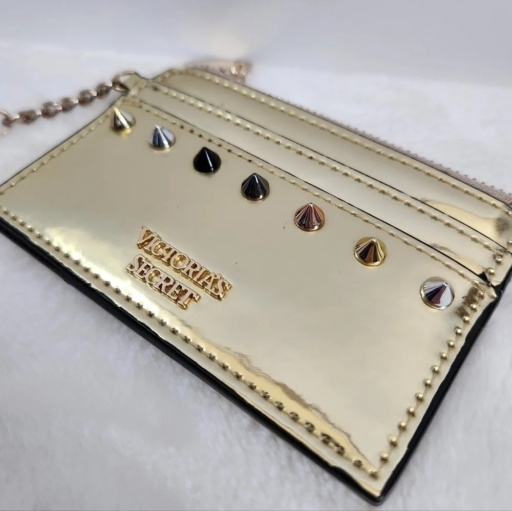 VICTORIA'S Secret VS Gold Studded Keychain Credit Card Case Pouch